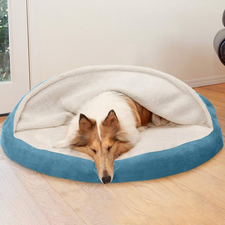 Round Orthopedic Dog Bed – Furhaven 44″ Snuggery Hooded